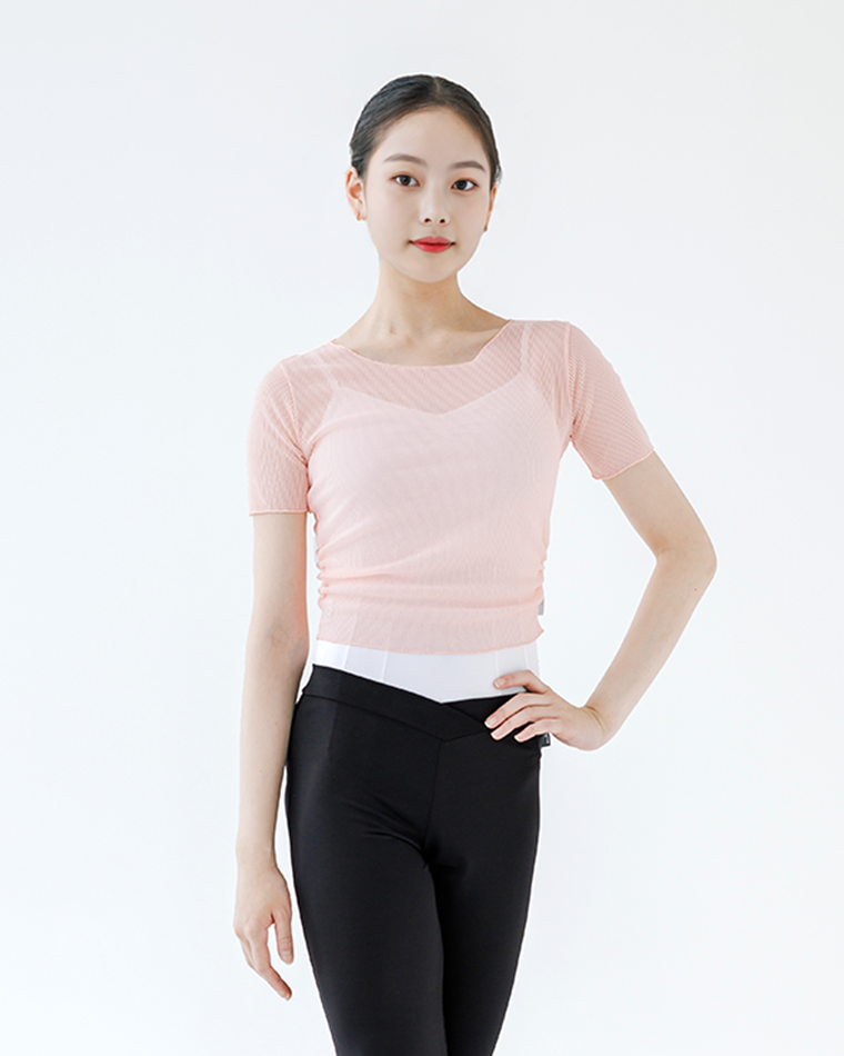 ラインメッシュトップ・サルモンピンク [line Mesh Top-Salmon Pink]