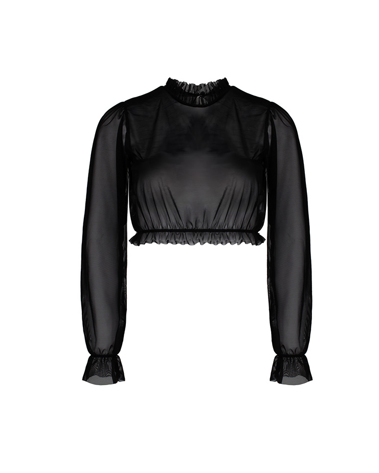 アデリン シャーリング メッシュトップ［ブラック］Adeline Shirring Mesh Top [Black] Korea