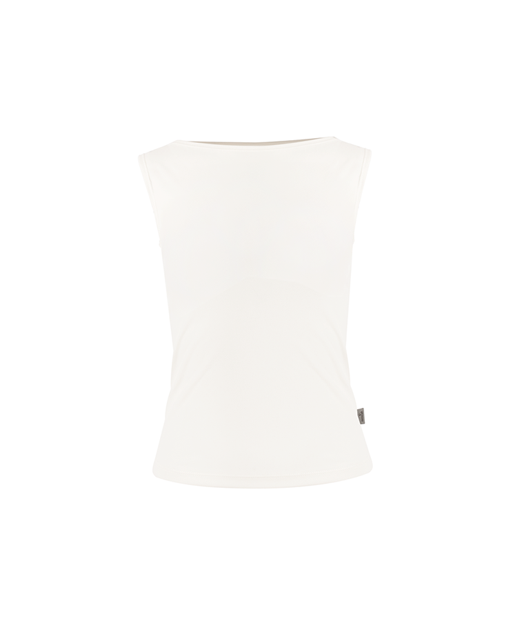 スリーブレスボートネックティーシャツ[ホワイト] Sleeveless Boat Neck T-shirt [White]